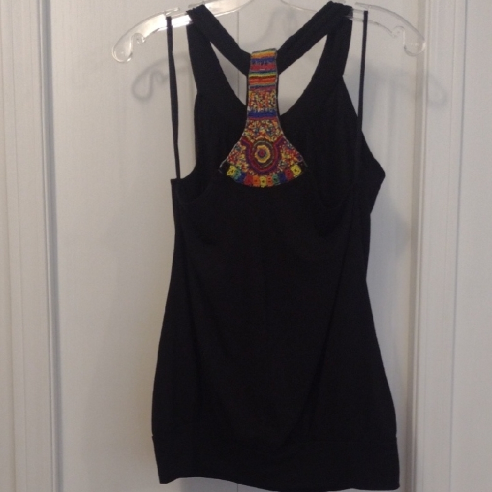 Chic Black Tank Top with Vibrant Embellishment
